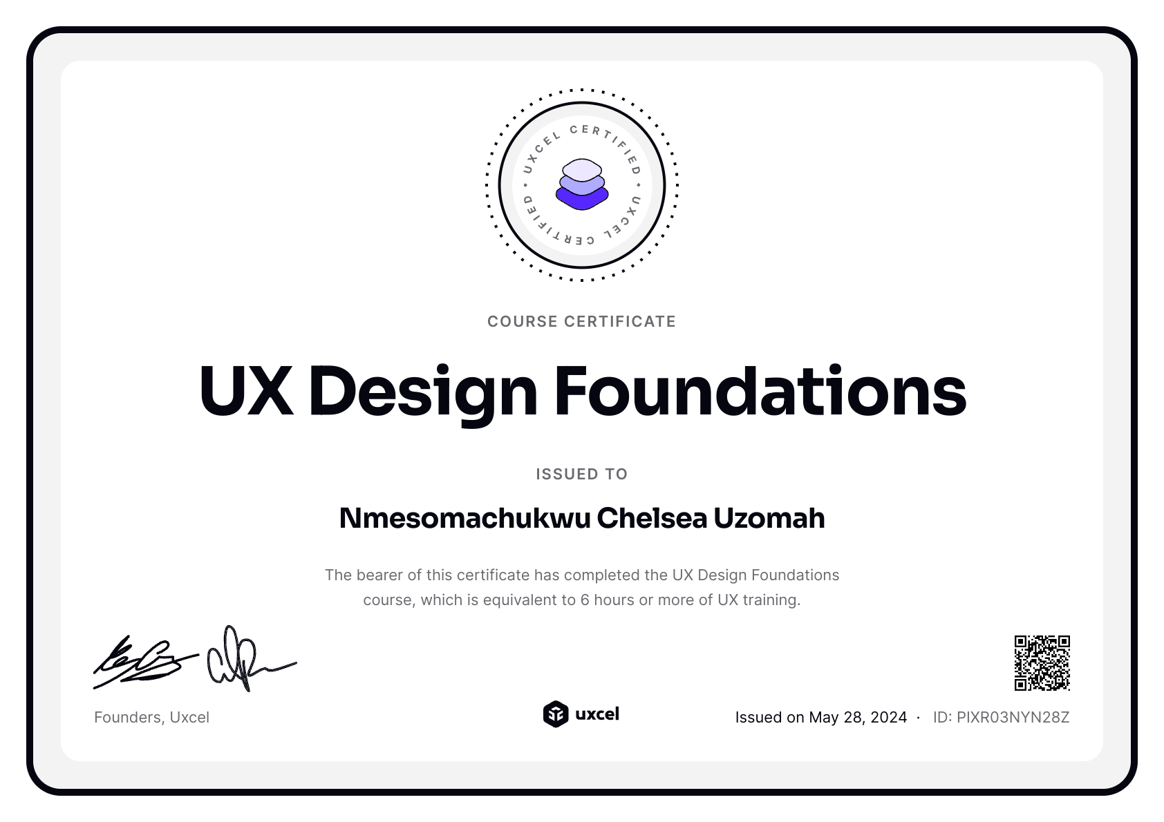 Nmesoma C. Uzomah's certificate